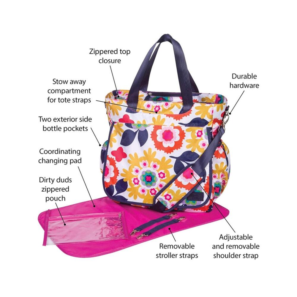 French Bull Floral Diaper Bag Stroller Tote Changing Pad & Dirty Duds Pouch NEW - Picture 7 of 7